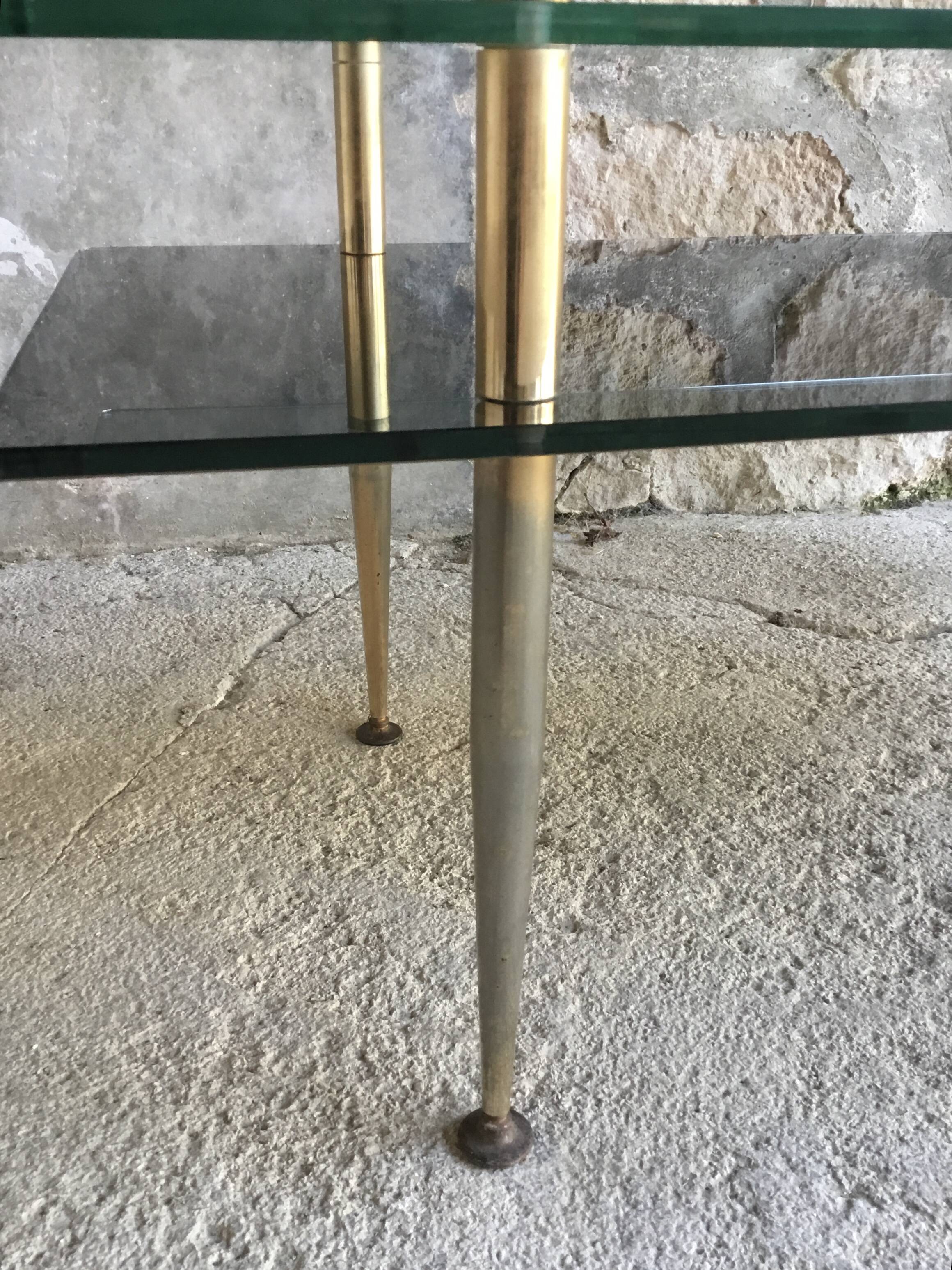 Table basse rectangulaire à double plateaux en verre - design Moderniste 1960