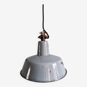 Industrial pendant light in sky blue enameled sheet metal, 1950s-60s