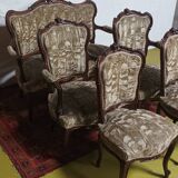 Salon ensemble banquette et fauteuils Rocaille en noyer