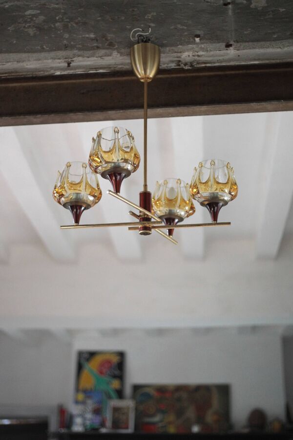 Suspension vintage, suspension verre Oberglass Autriche, Murano style