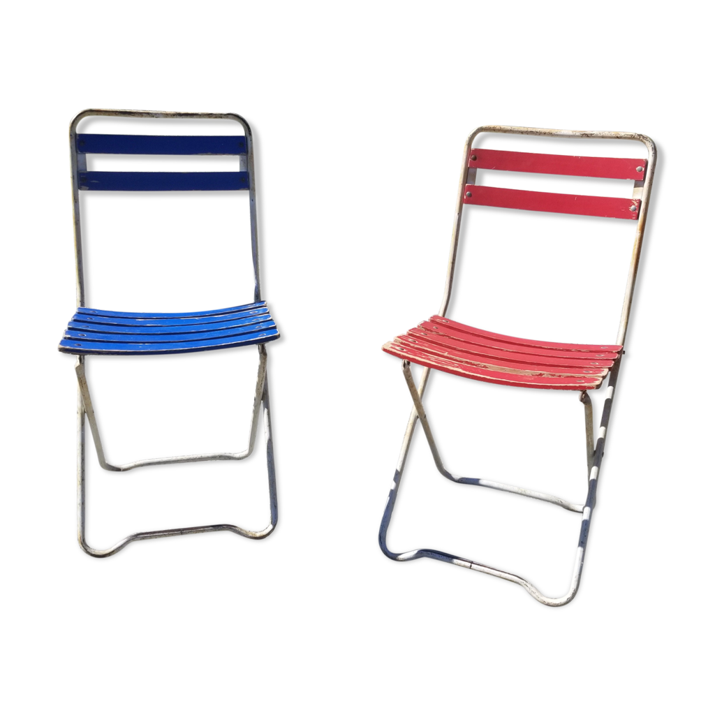 Lot De 2 Chaises Pliantes Vintage Années 60 - Toile Et Tube - Camping, Caravaning