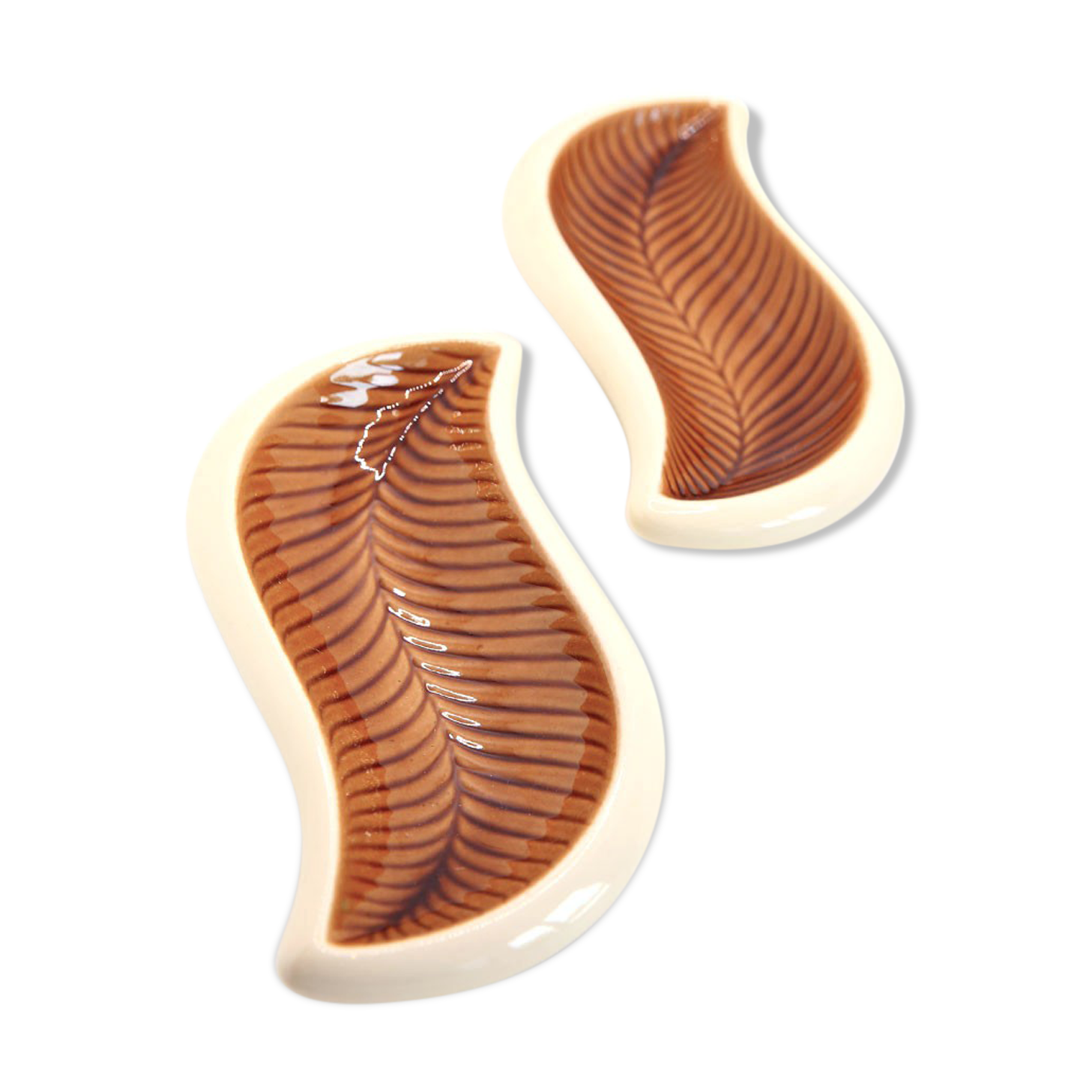 Set of 2 Verceram raviers of the 50s way autumn ocher leaves in earthenware