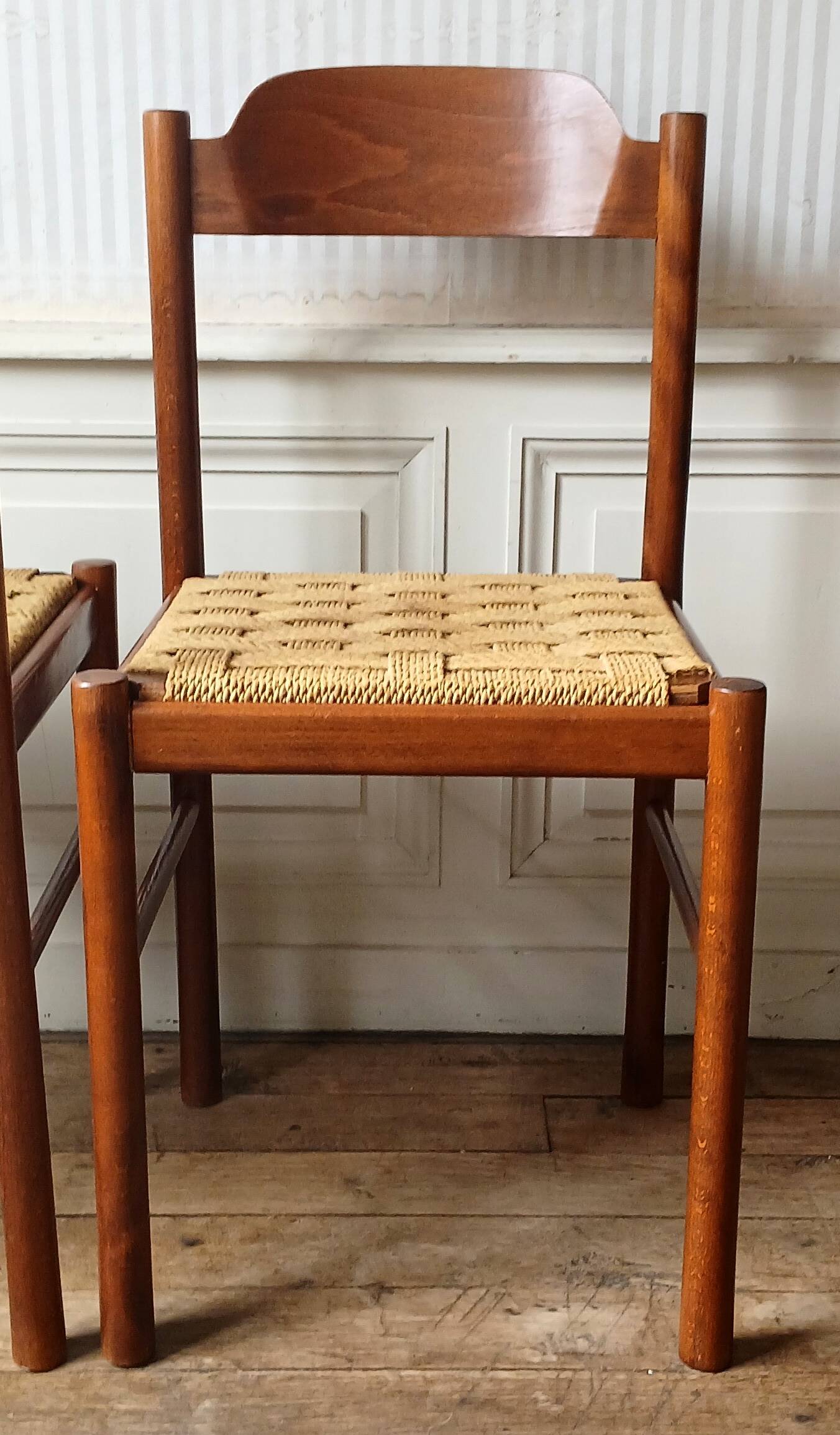 2 "plywood" chairs & braided rope