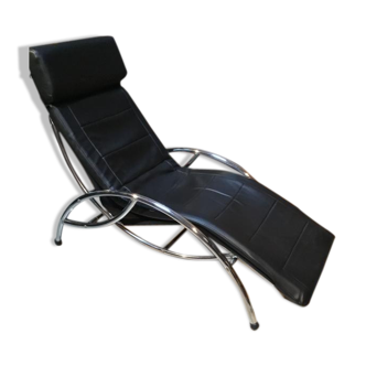 Chaise longue en métal et sky vintage 1980