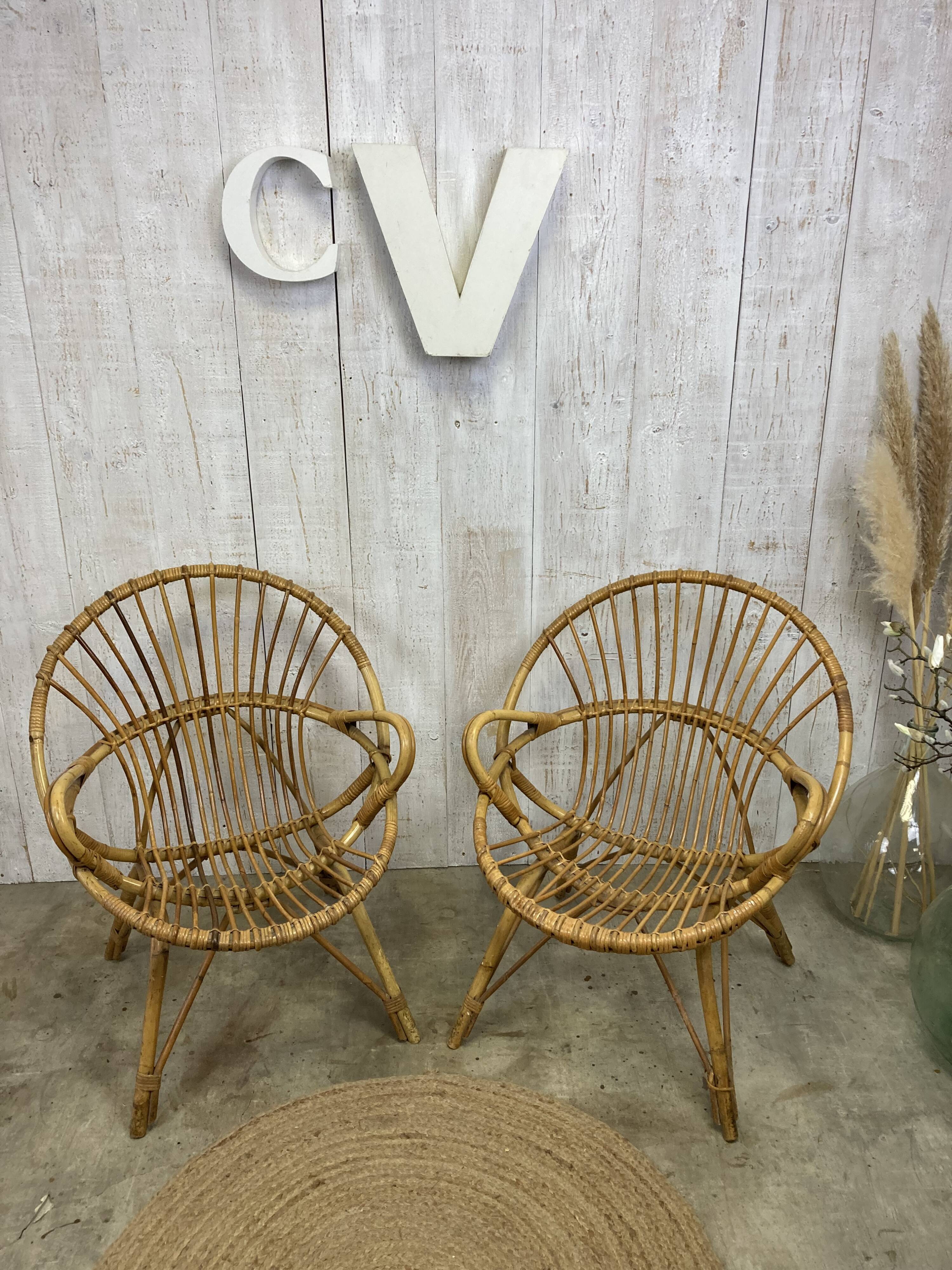 Pair of vintage rattan armchairs