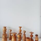 Set of 4 Scandinavian turned wooden candle holders