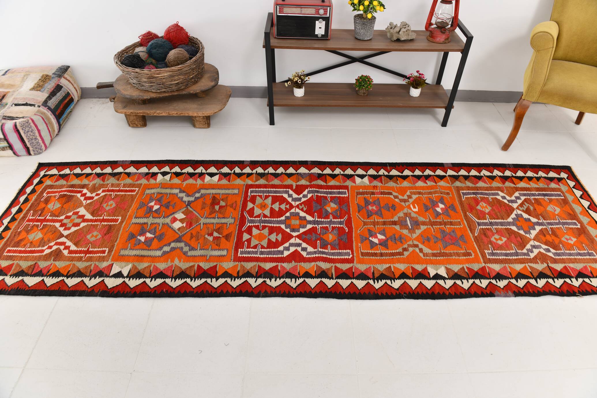 3x10 Red & Orange Tribal Kilim Runner Rug 93x308Cm SK 34615