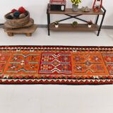 3x10 Red & Orange Tribal Kilim Runner Rug 93x308Cm SK 34615