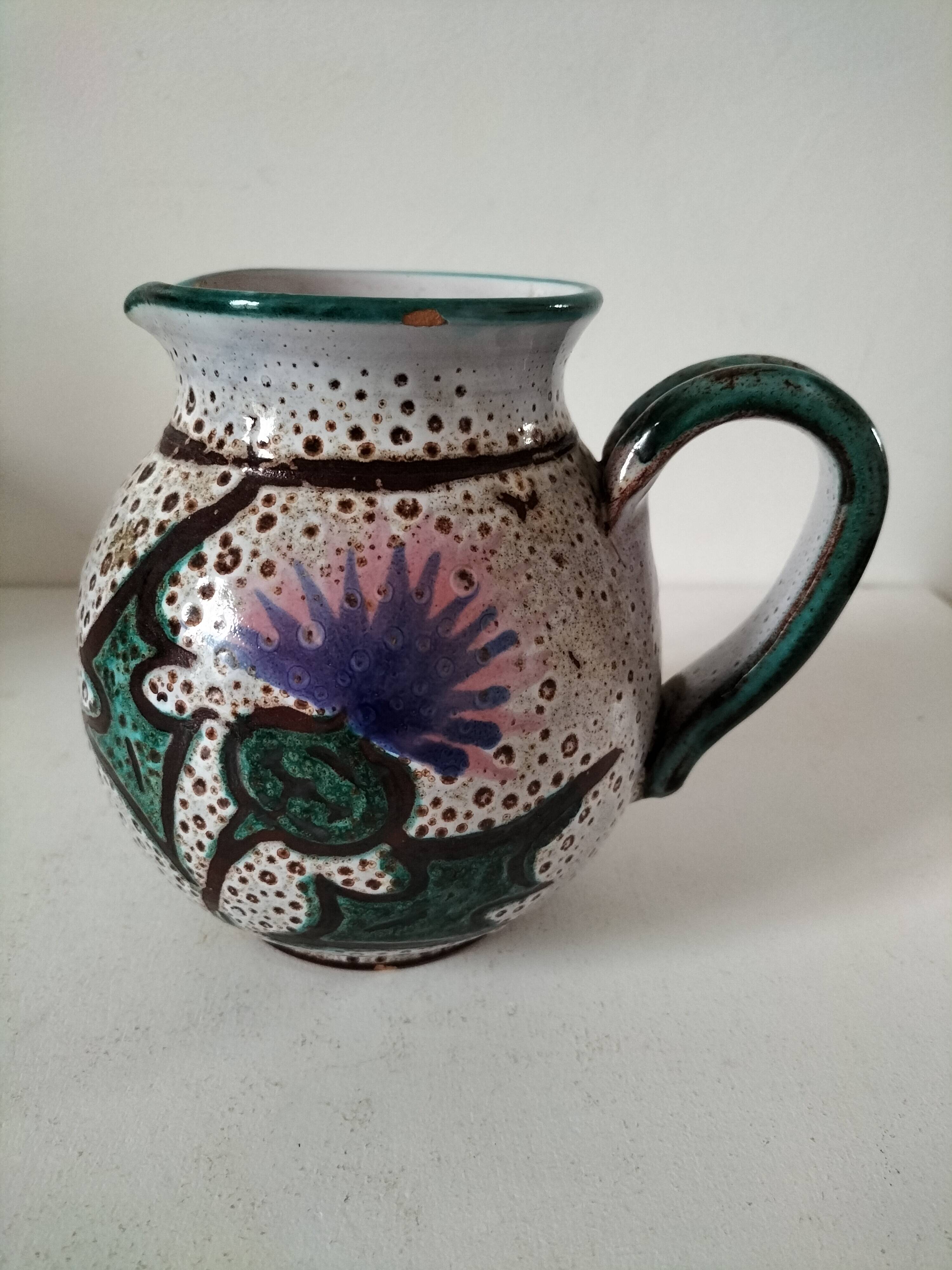 Pitcher with thistle motif by André Georges Pougues les Eaux