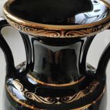 Vase Ancient Greek Amphora stamped. Motifs scenes of life from Greek mythology. Gold inlays