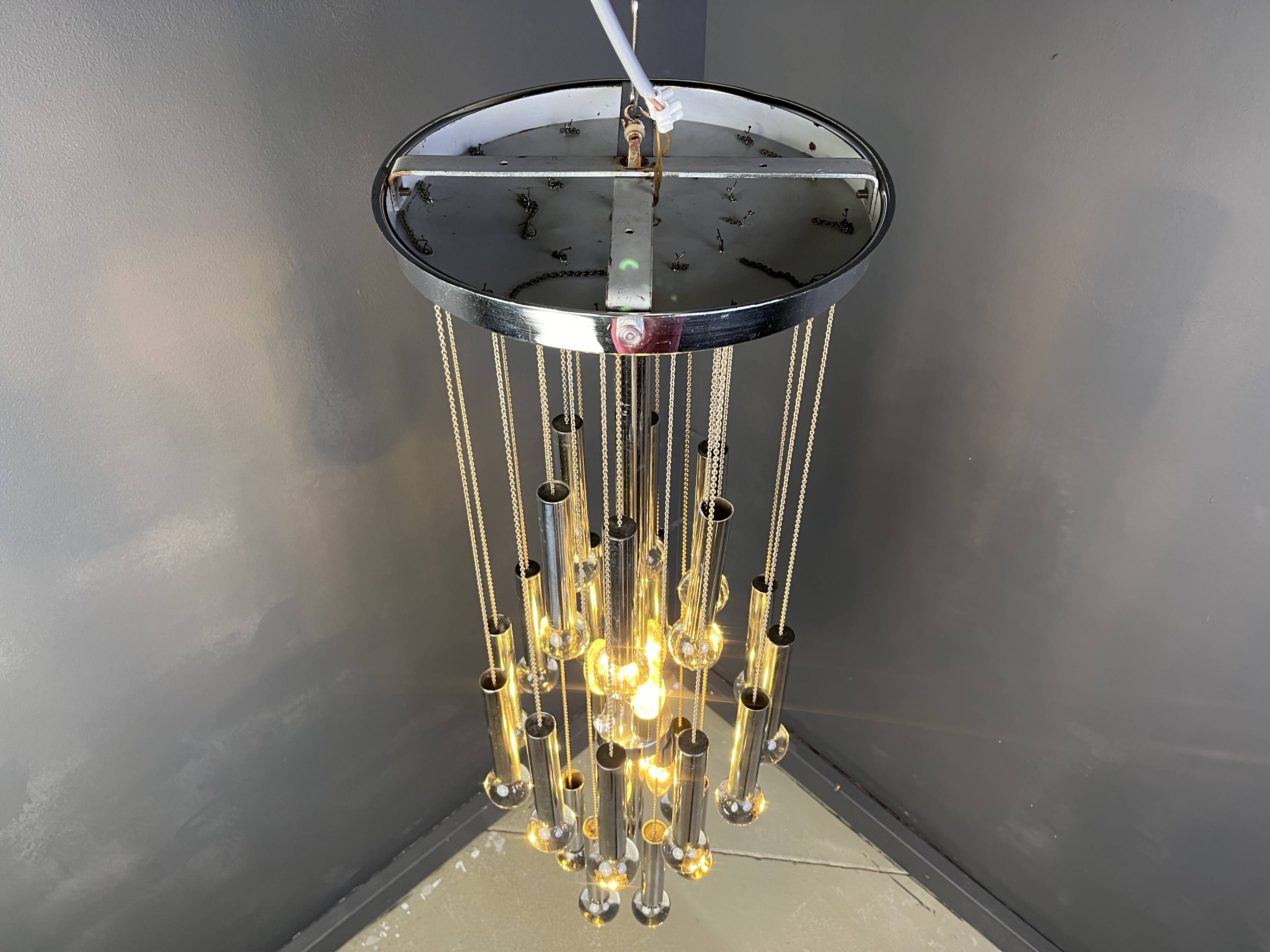 Vintage chromed cascading chandelier, 1970s