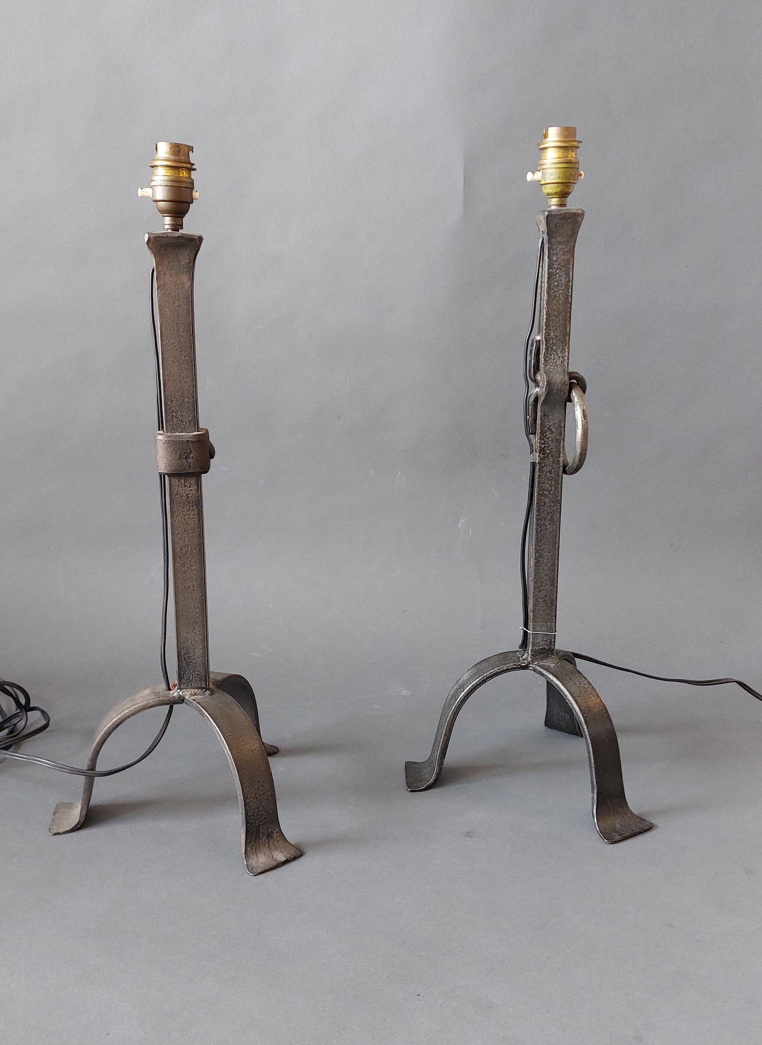 Pair of Brutalist style lamps in wrought iron 1950.