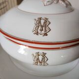 Circa 1900s Pillivuyt Gold 'BM' Monogrammed White Porcelain Soup Tureen