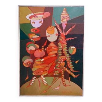 Peinture à l'huile abstraite sur toile Franco Balleri 1993 huile sur toile