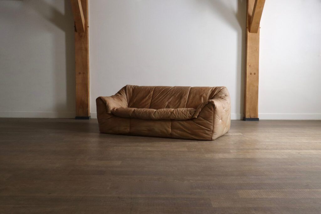 Canapé Sloop Ligne Roset par Michel Ducaroy en cuir cognac, années 1970
