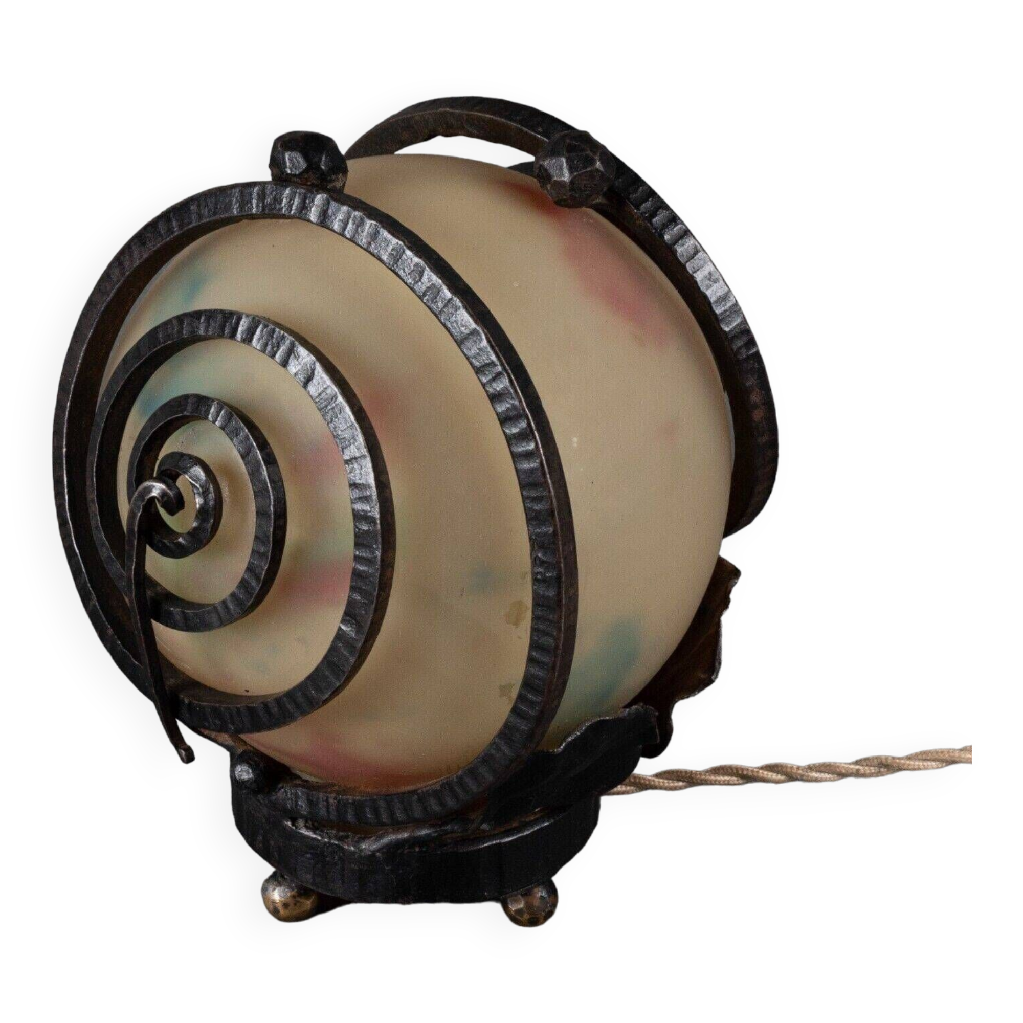 Art Deco night light lamp hammered ironwork 1930 Muller Frères