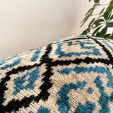 Ikat cushion in blue and black velvet