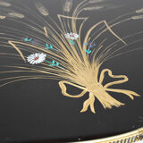 Round coffee table black glass floral brass structure D 60 cm vintage - Brocante Chic