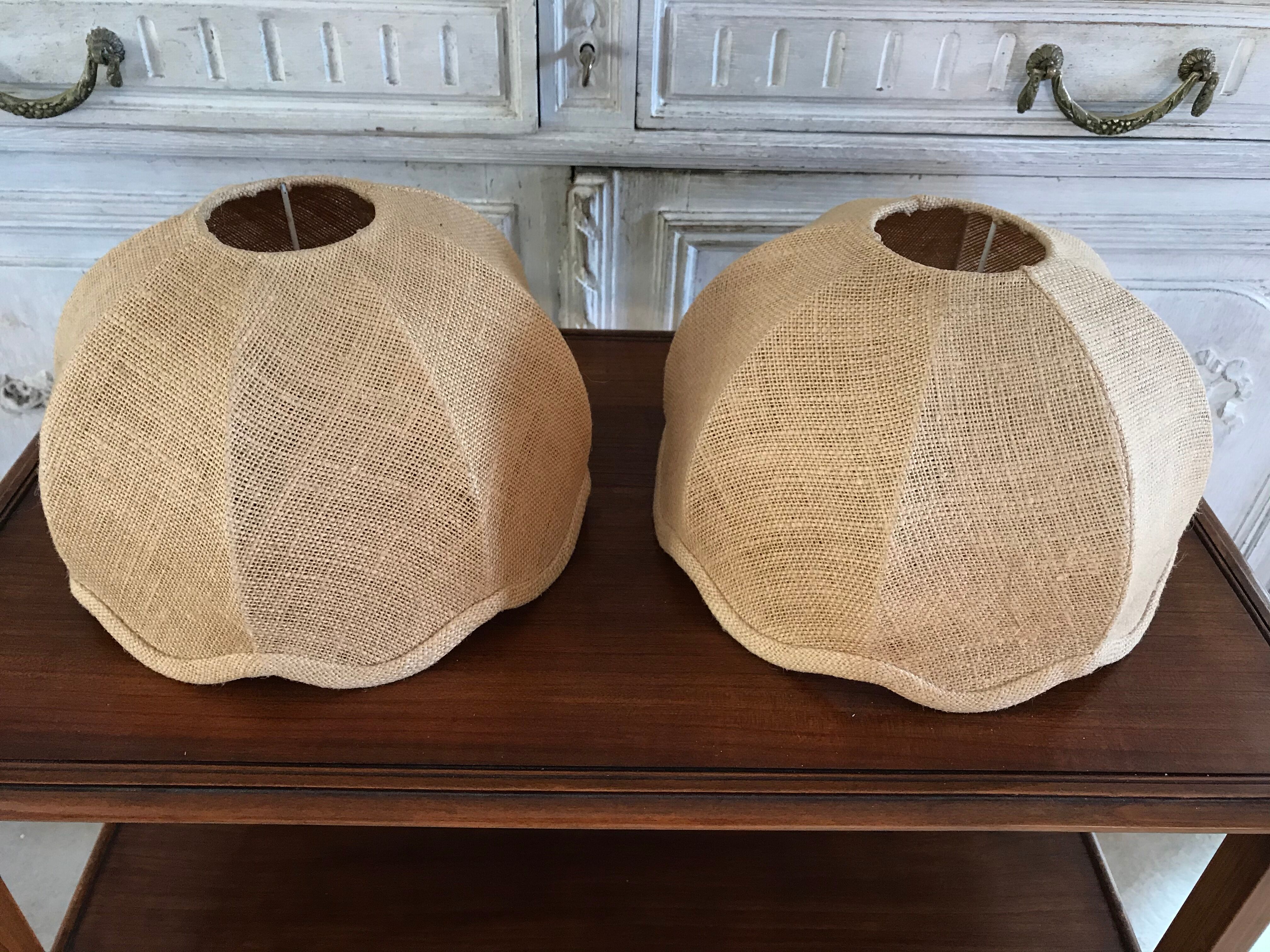Pair of vintage jute lampshades