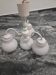 Antique vintage space age white pendant light, 4 opaline glass globes