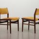 Vintage Design Teak Wooden Dining Chairs with Honey Yellow Corduroy Fabric