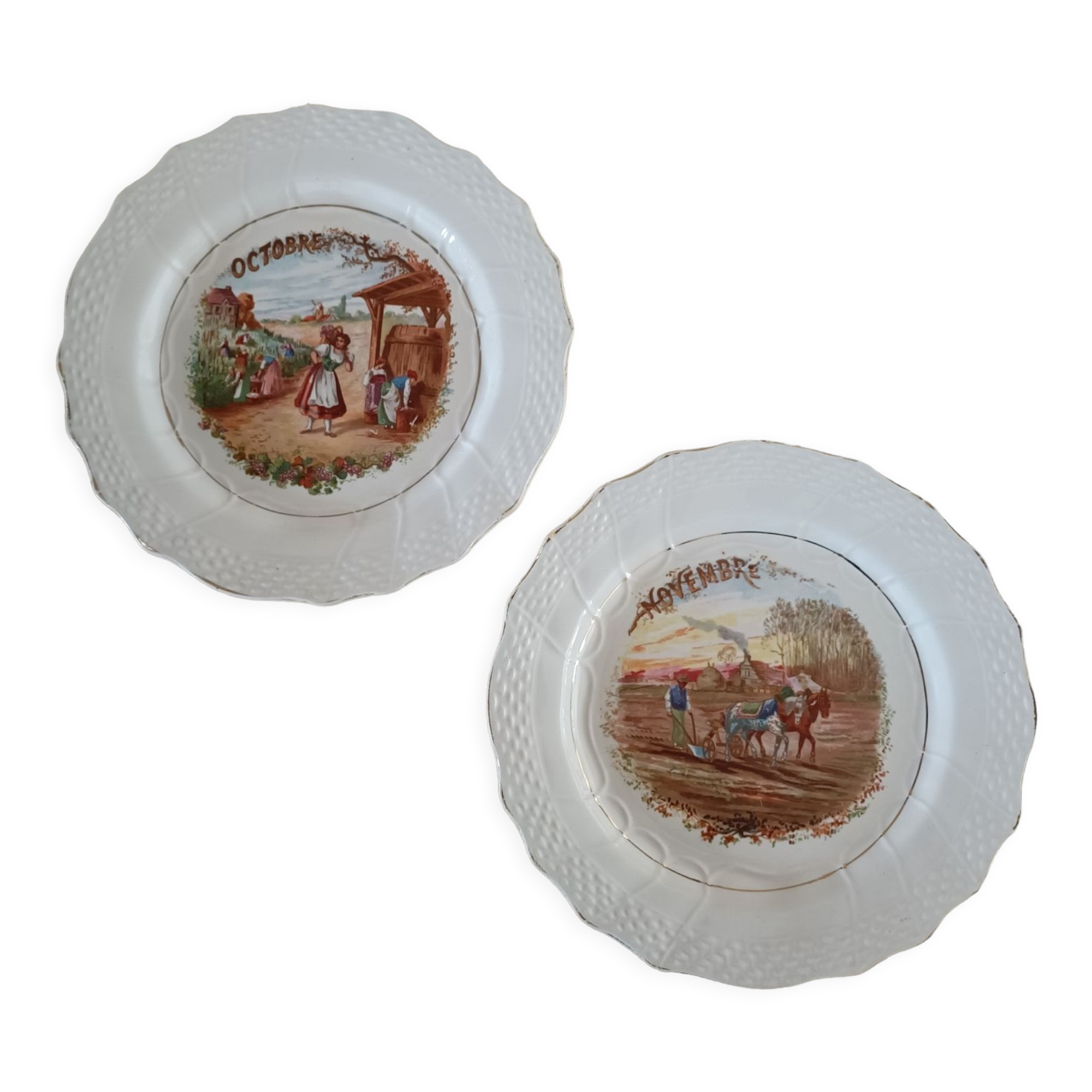 2 assiettes Les mois de l'année Octobre Novembre Saint Amand