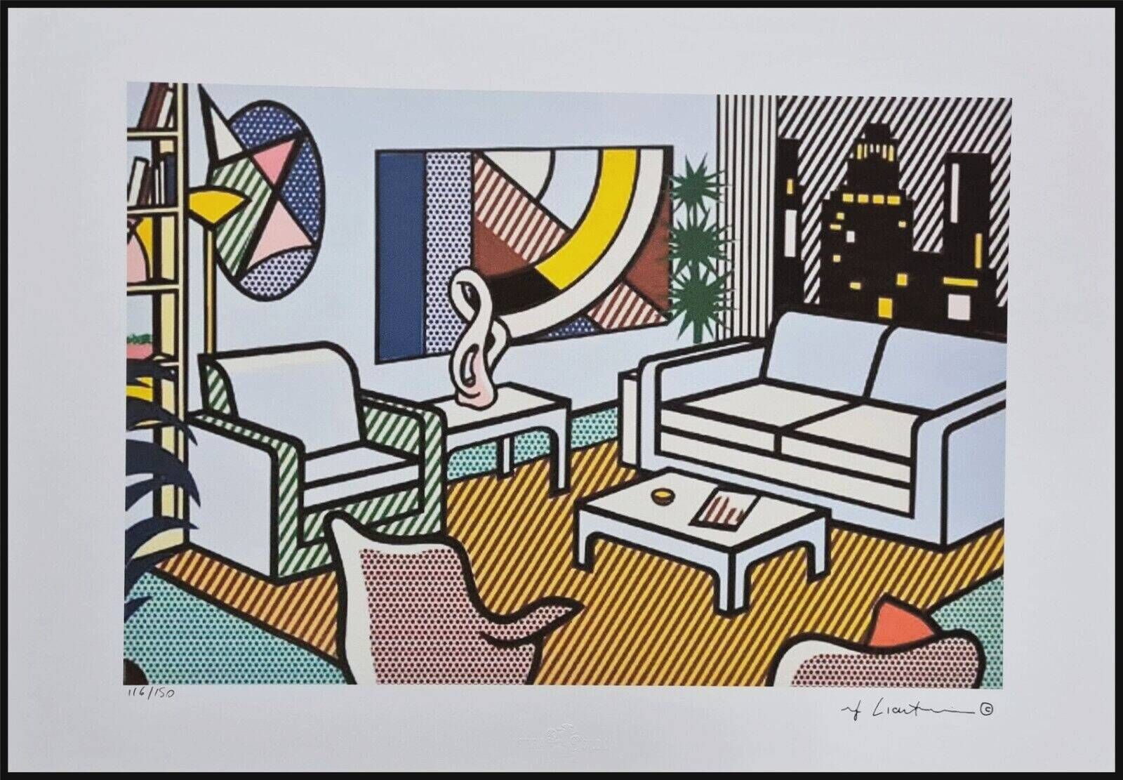 1980s Original Roy Lichtenstein "Interior With Skyline" Limited Edition Lithograph