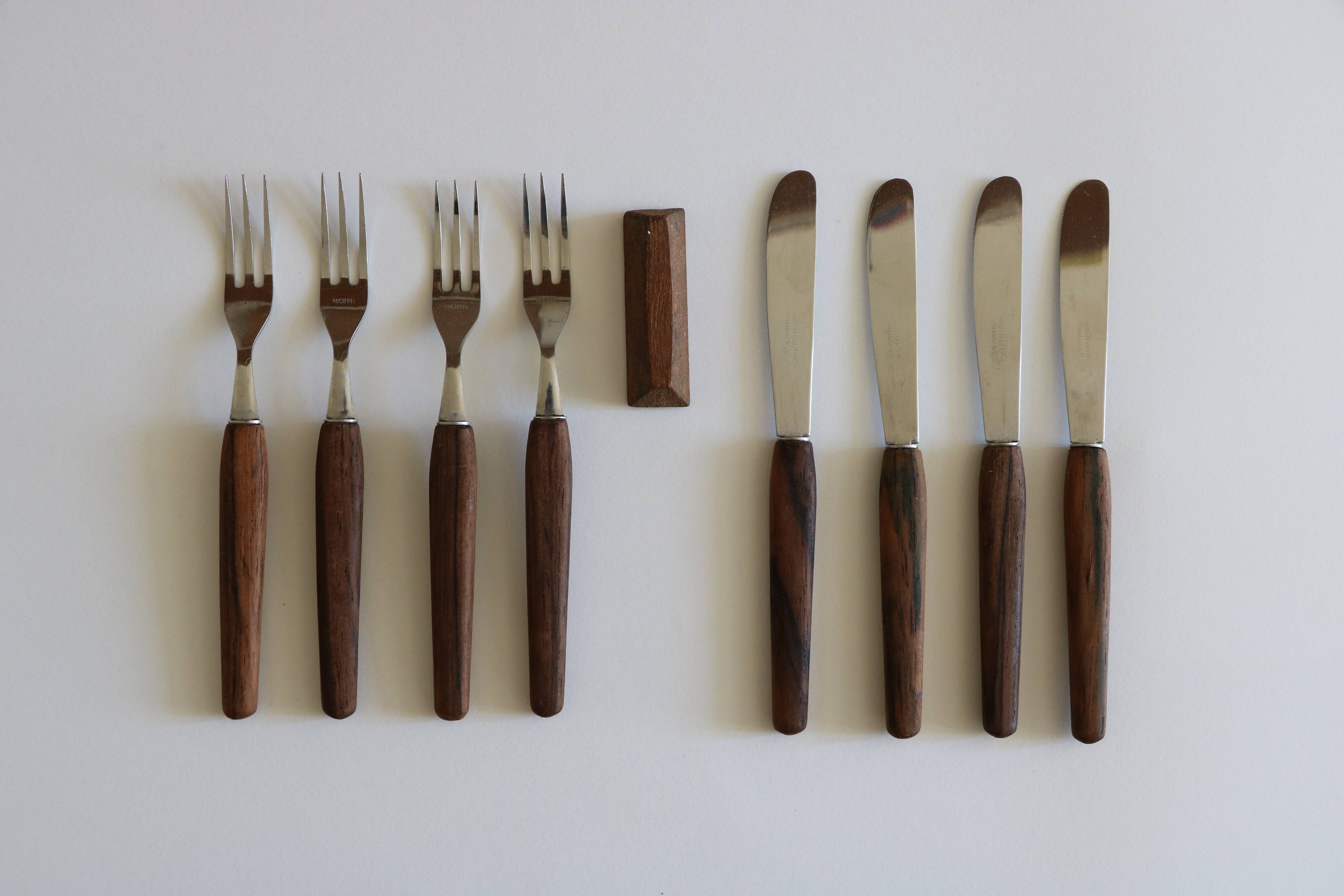 Set of 8 dessert cutlery, teak, 1960