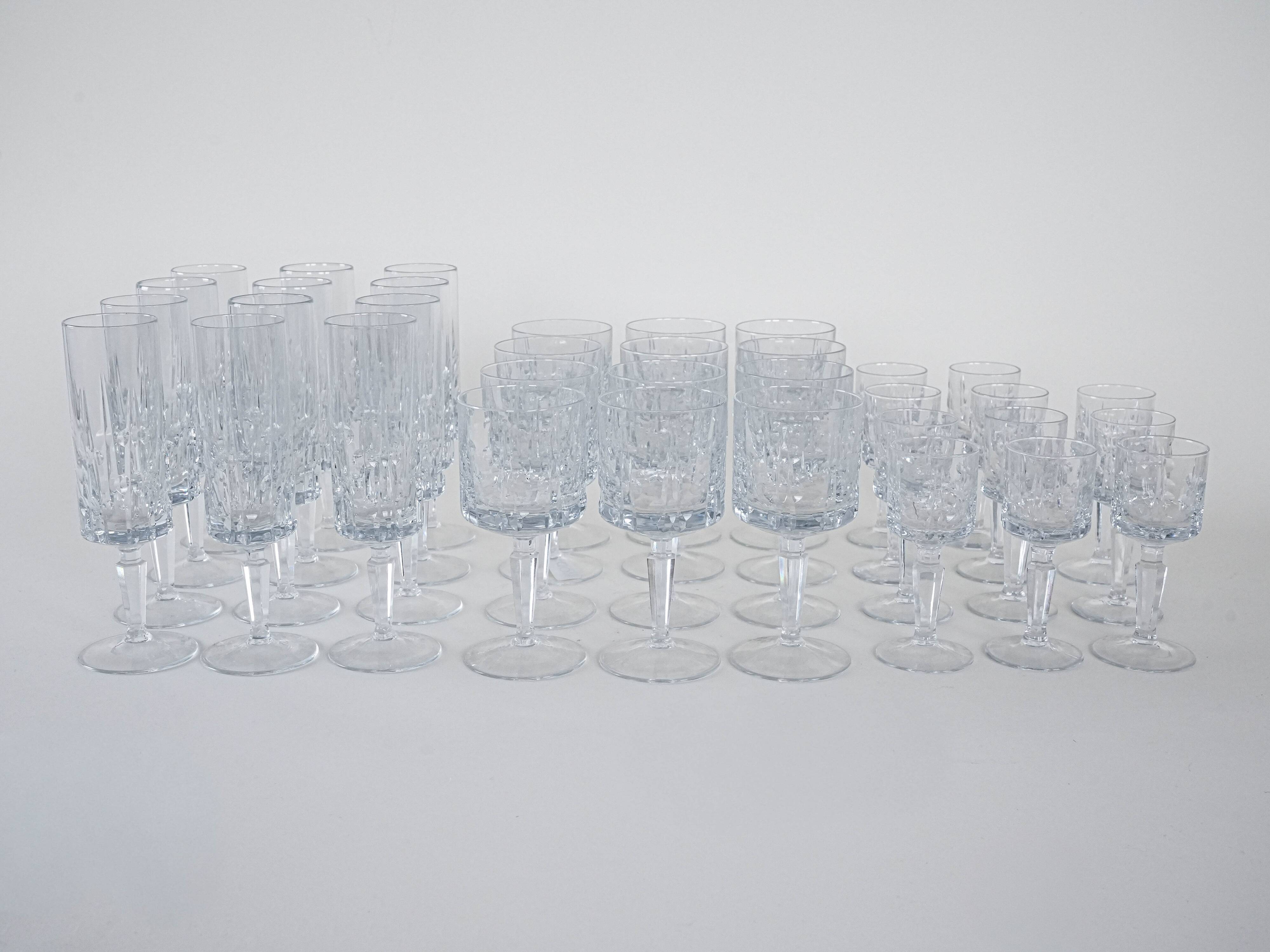 Set of crystal glasses, Italian design, 1970s, made in Italy