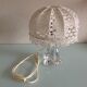 Bedside lamp glass foot and lampshade hook ecru / vintage 60s-70s