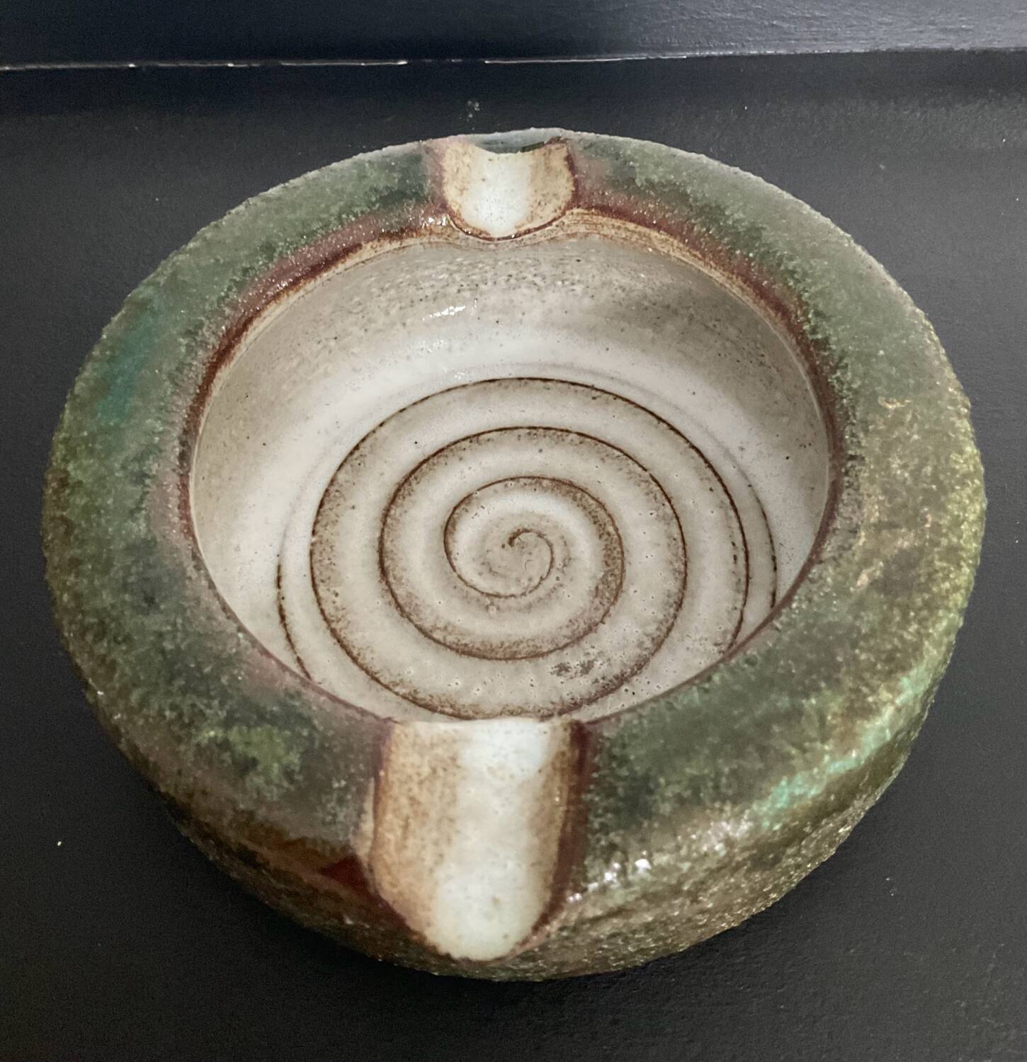 Vintage glazed terracotta ashtray