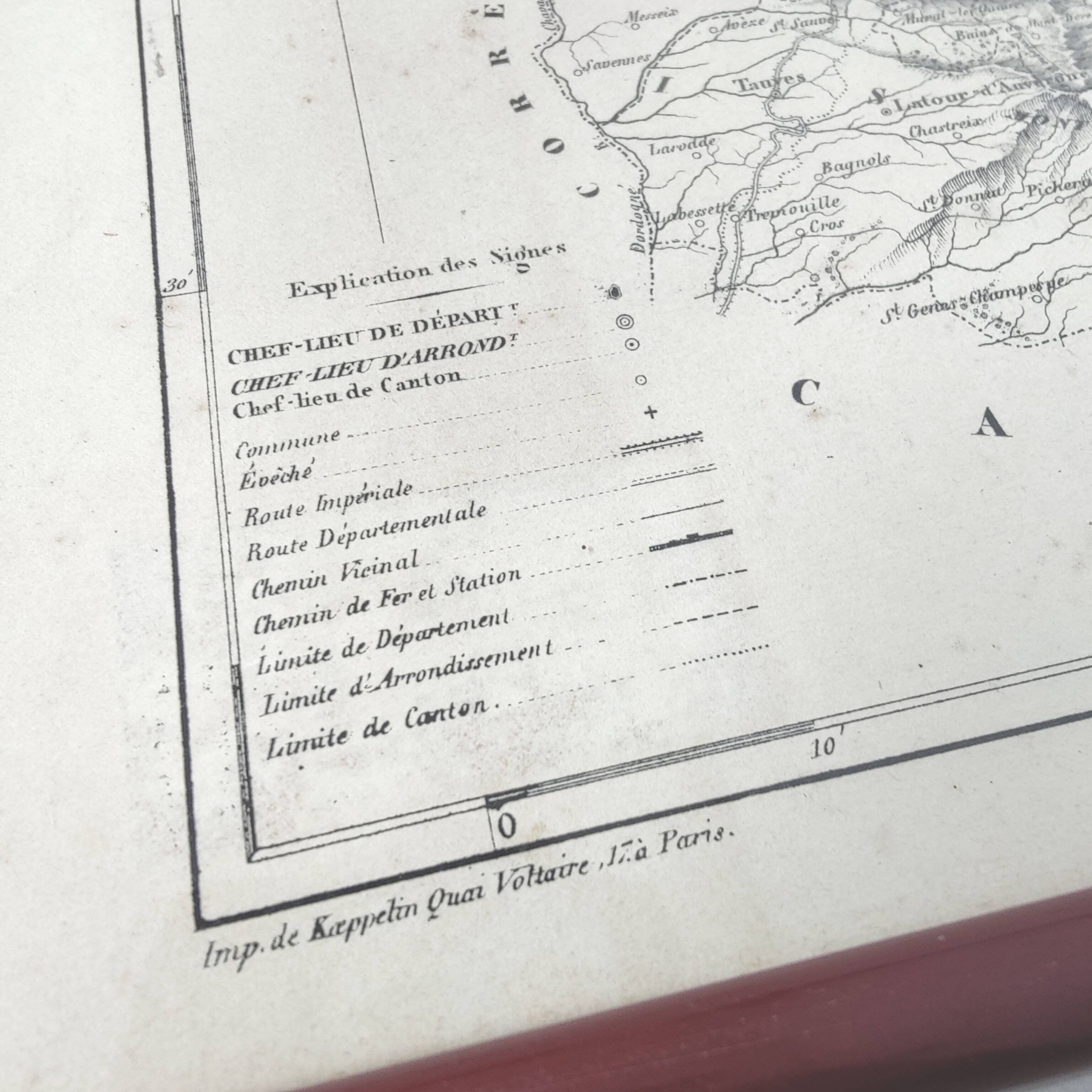 Auvergne Puy engraving map of dome wooden frame old plan of Clermont Ferrand