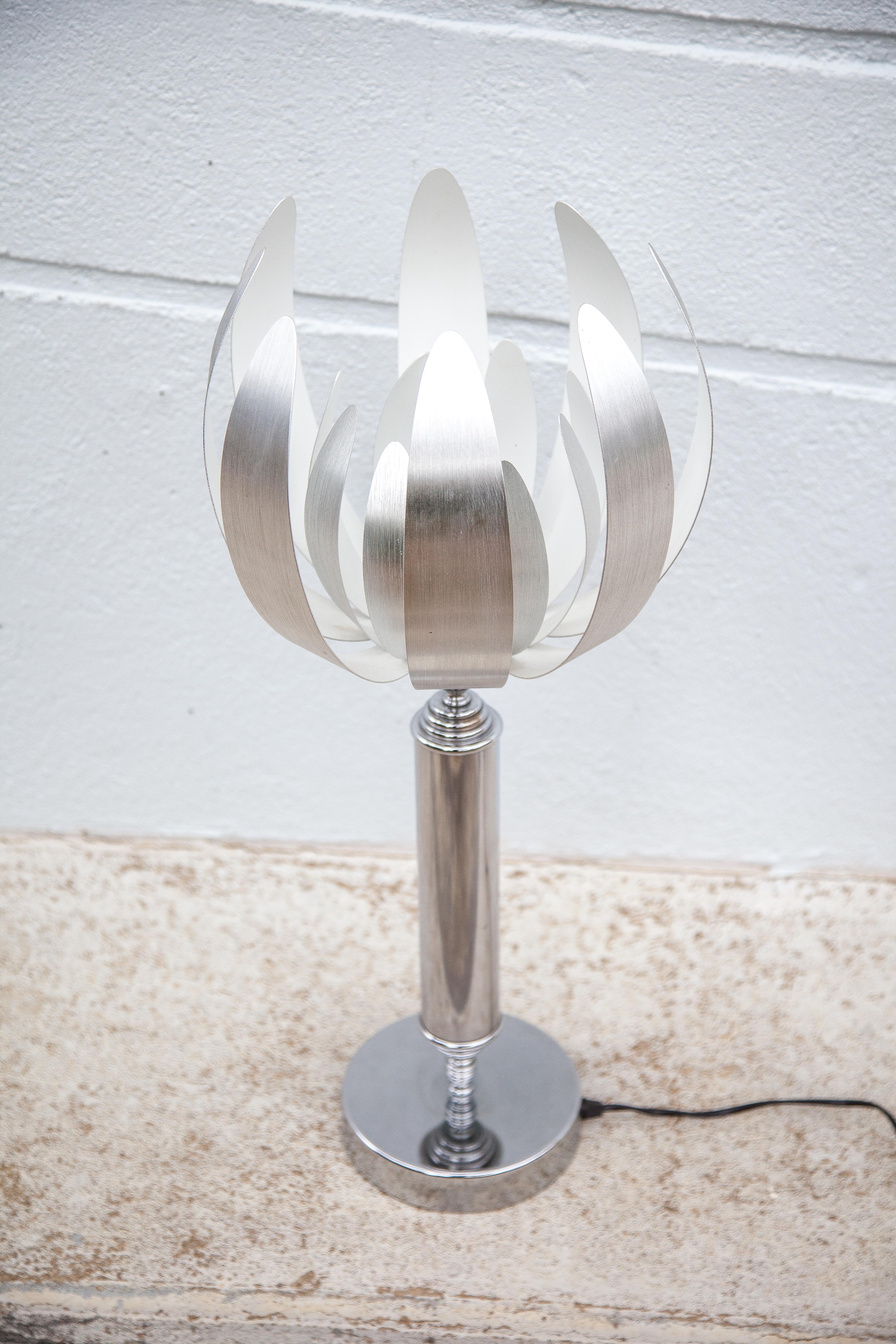 Vintage lamp, table lamp, chrome lamp with brushed steel blades, flower lamp, design lamp