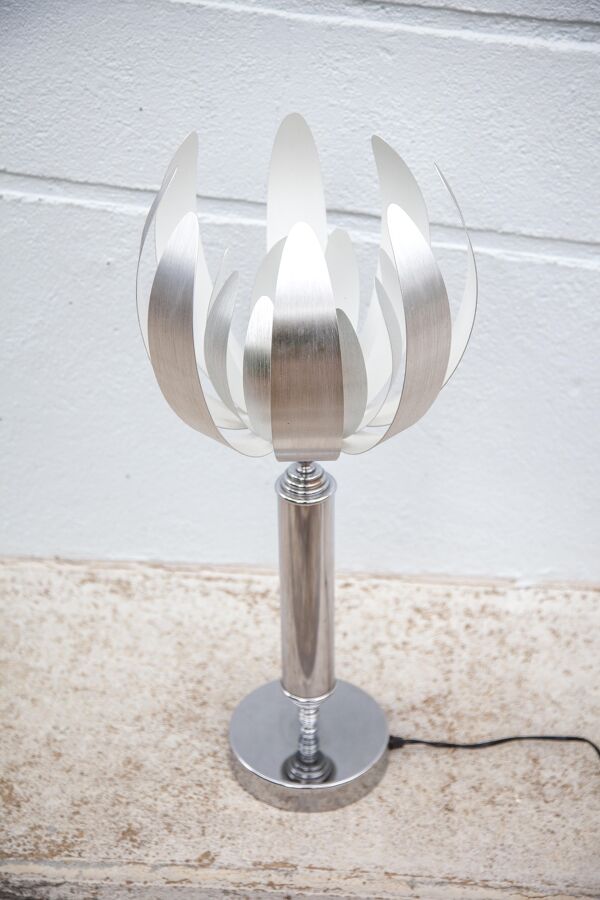 Lampe vintage chromé avec lames en acier brossé lampe fleur, lampe design