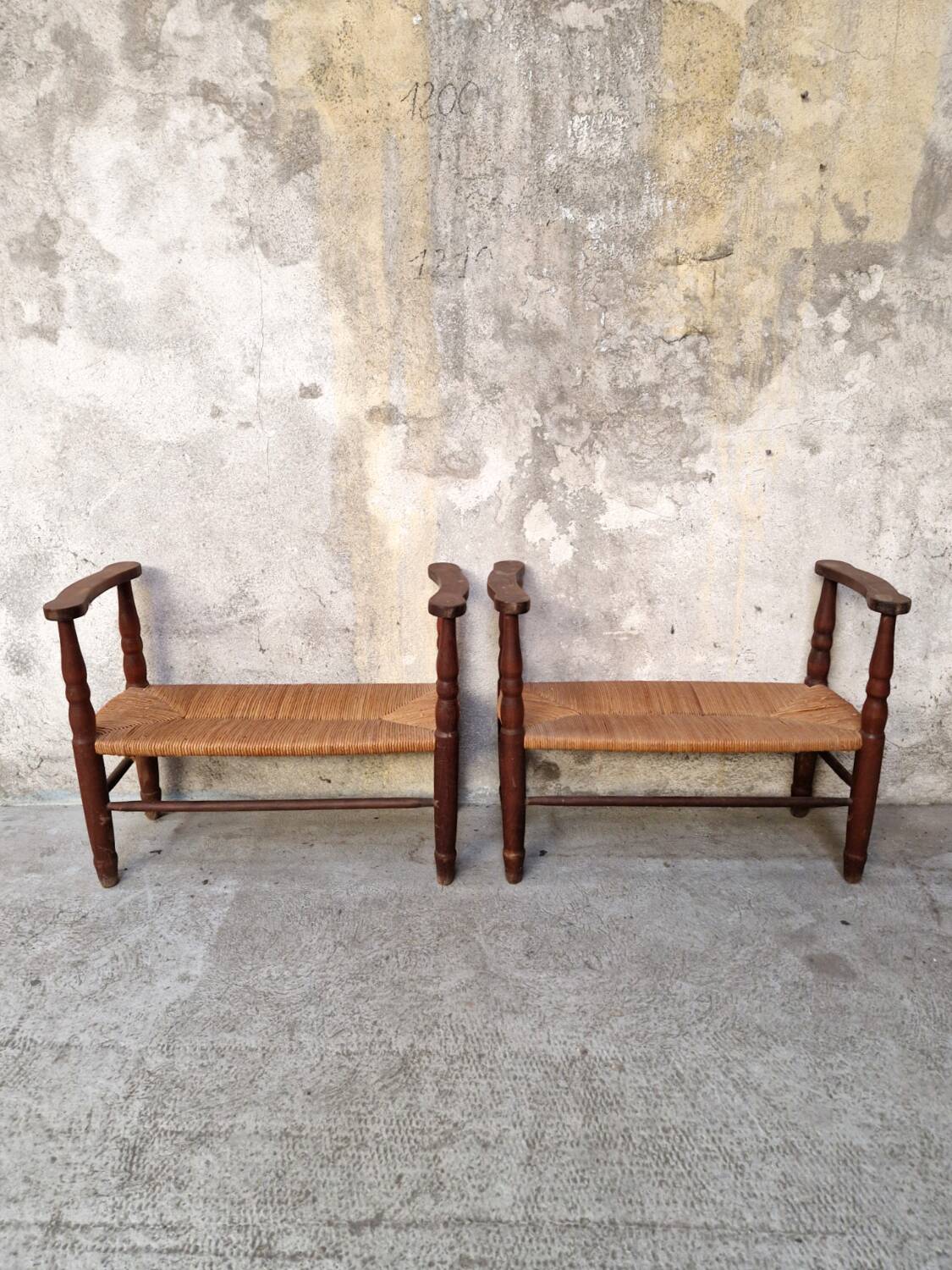 Pair of benches - Straw cantous