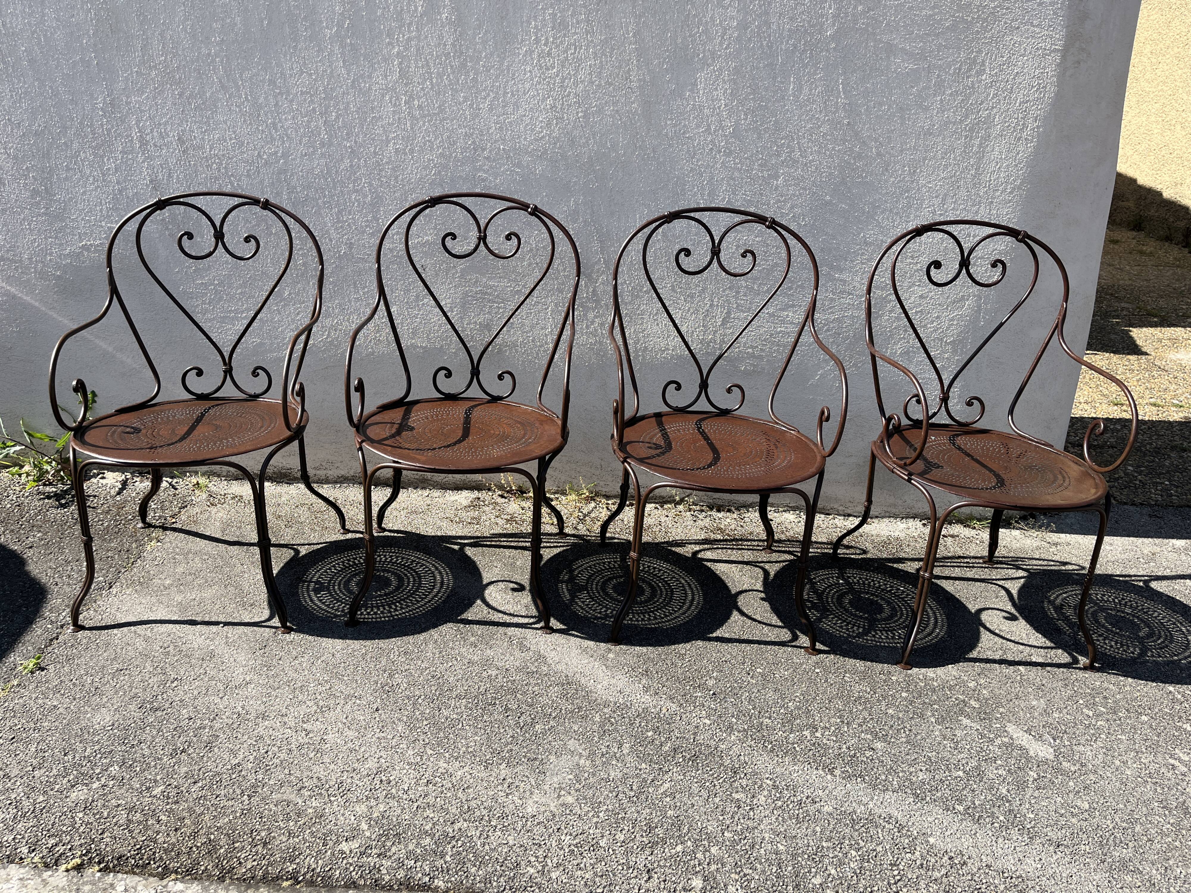 série de 4 fauteuils de jardin fer forgé