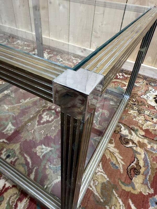 Table basse - Bout de canapé 1970 en métal chromé et verre