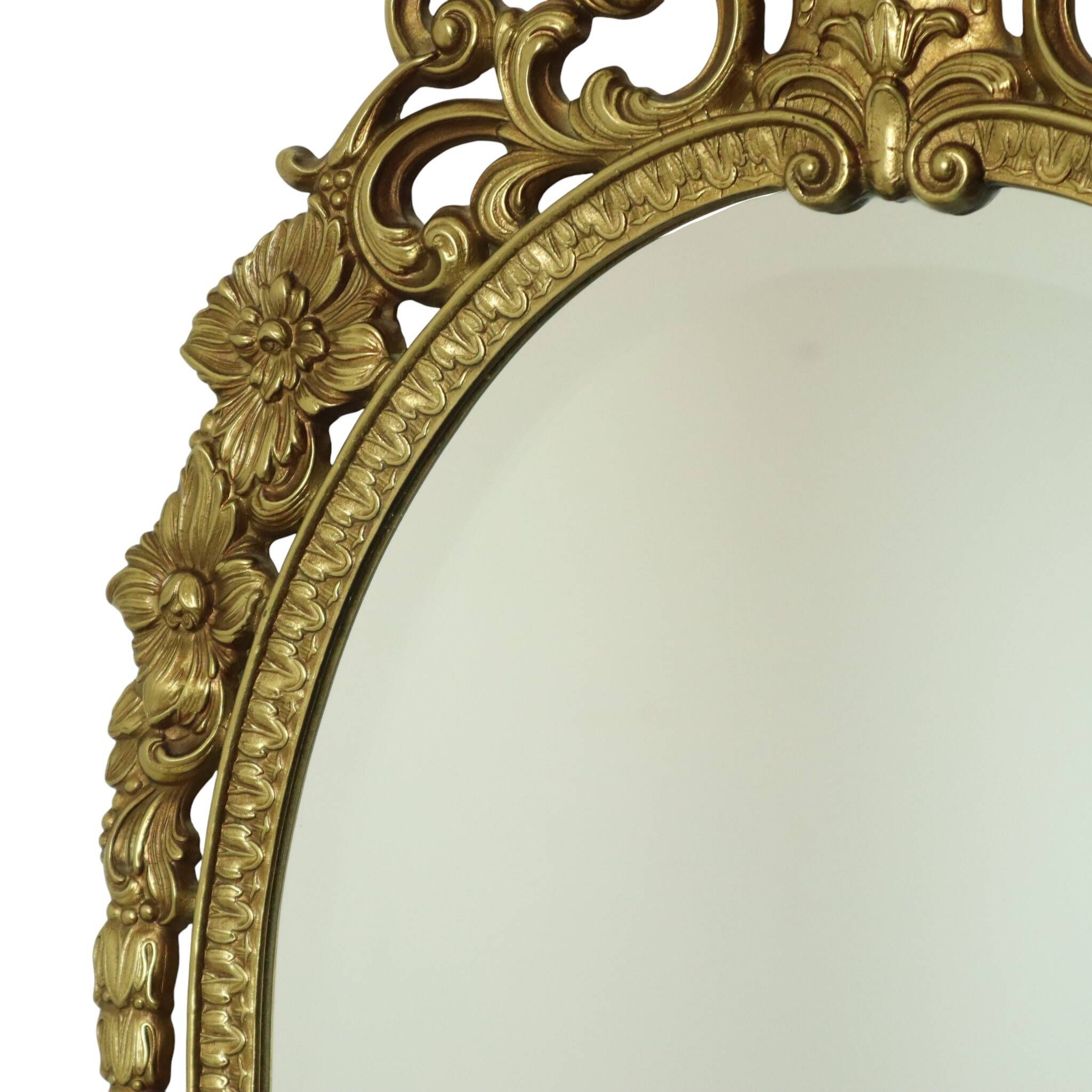 French Brass Crested Mirror Gold Baroque Louis XV Style 1950s