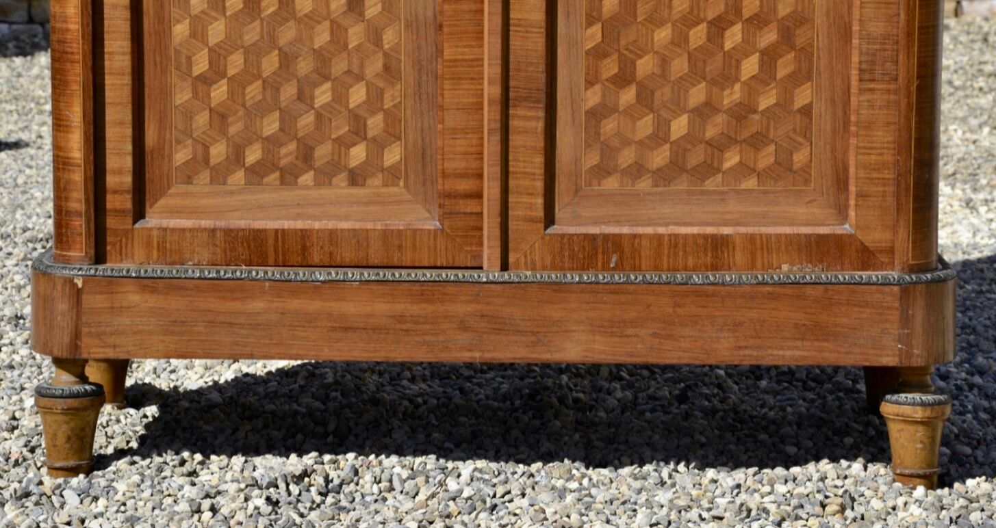 Marquetry and bronze showcase