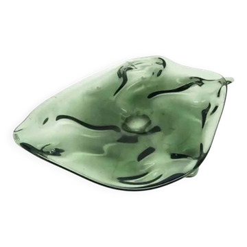 Saladier en verre écrasé, verre olive, Huta Wołomin, Pologne, années 1970