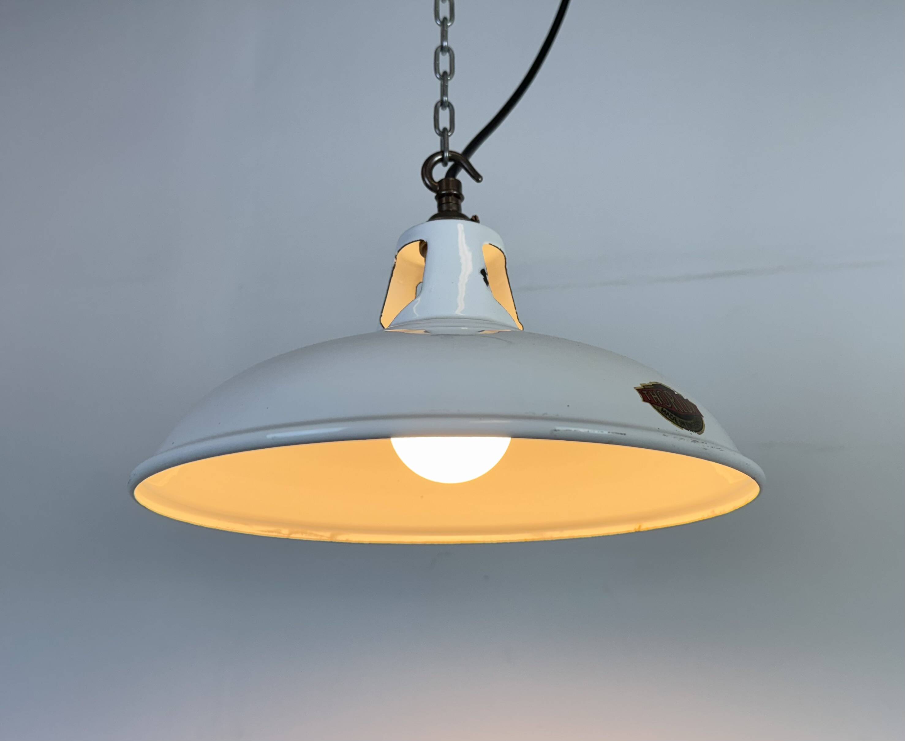 Industrial White Enamel Factory Pendant Lamp from Thorlux, 1960s