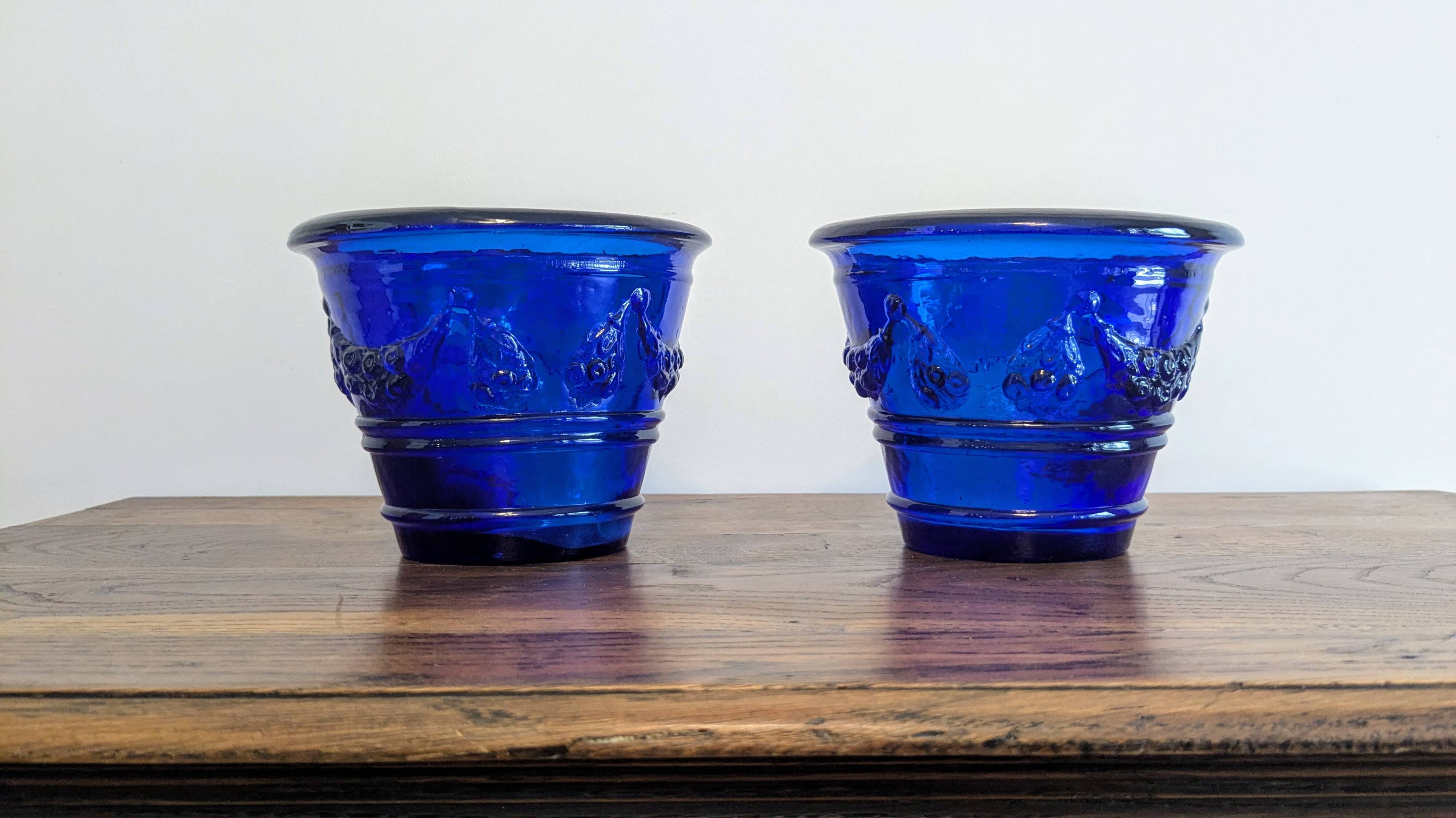 Blue Blown Glass Plant Pots – Elegant Handcrafted Pair
