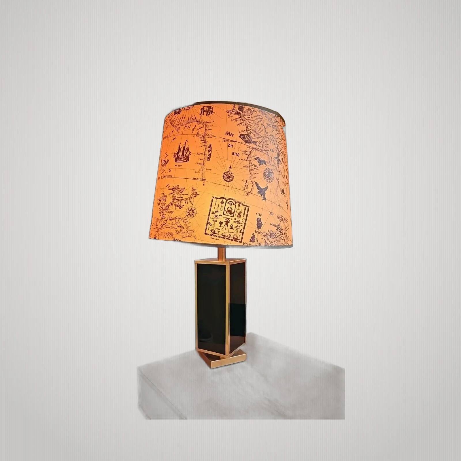 Large Brass and Black Lamp 1970s Dlg Maison Jansen Design and Elegance