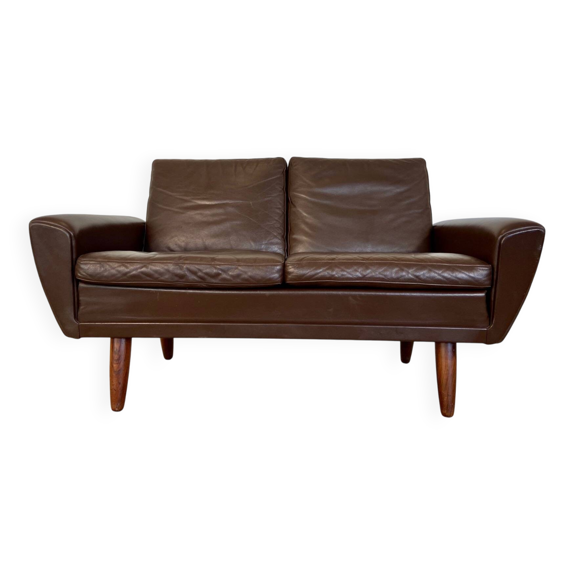 Canapé 2 places g. thams vintage rétro danois du milieu du siècle en cuir de coco des années 60