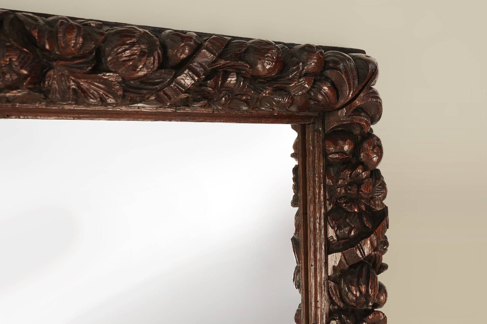 Rare large Antique Baroque or Rococo style hand carved oak mirror, France c