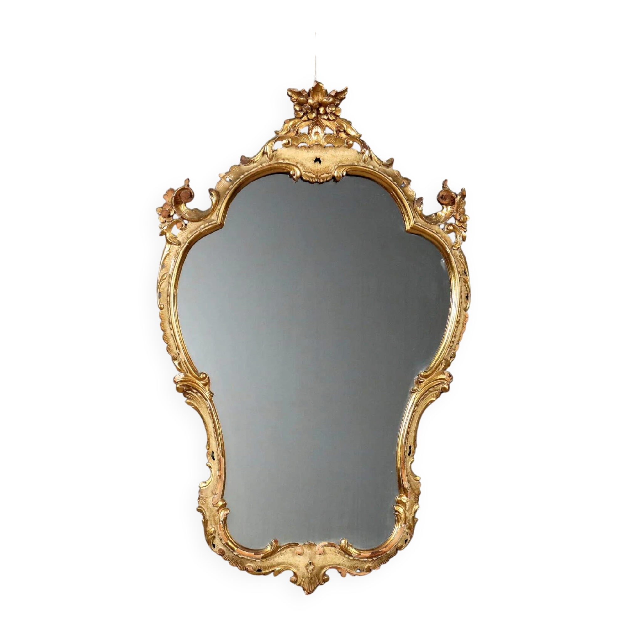 Antique baroque-style mirror in carved wood, Italy, 19th century.