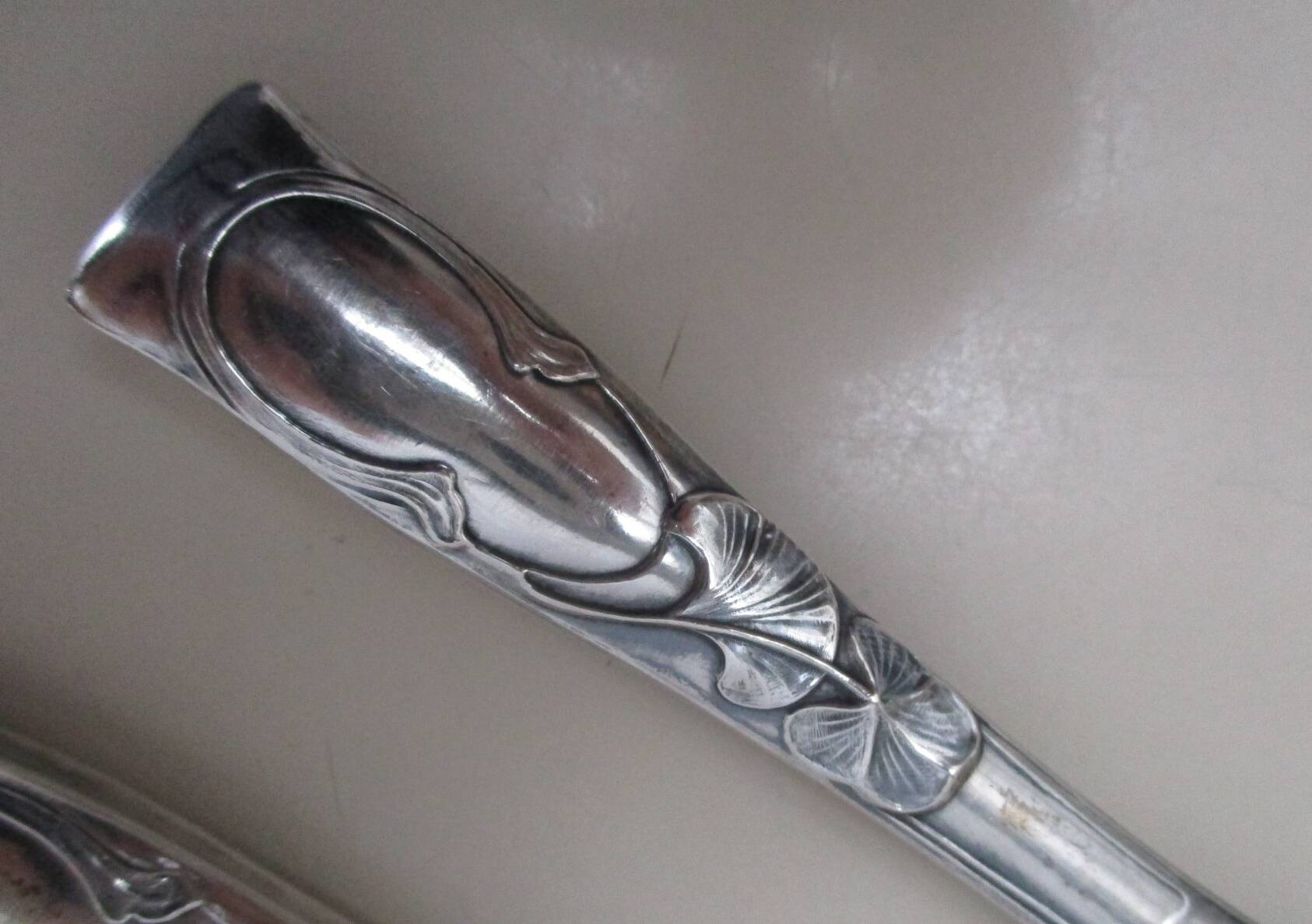 serving forks silver handles germany origin -box of- 4 art nouveau