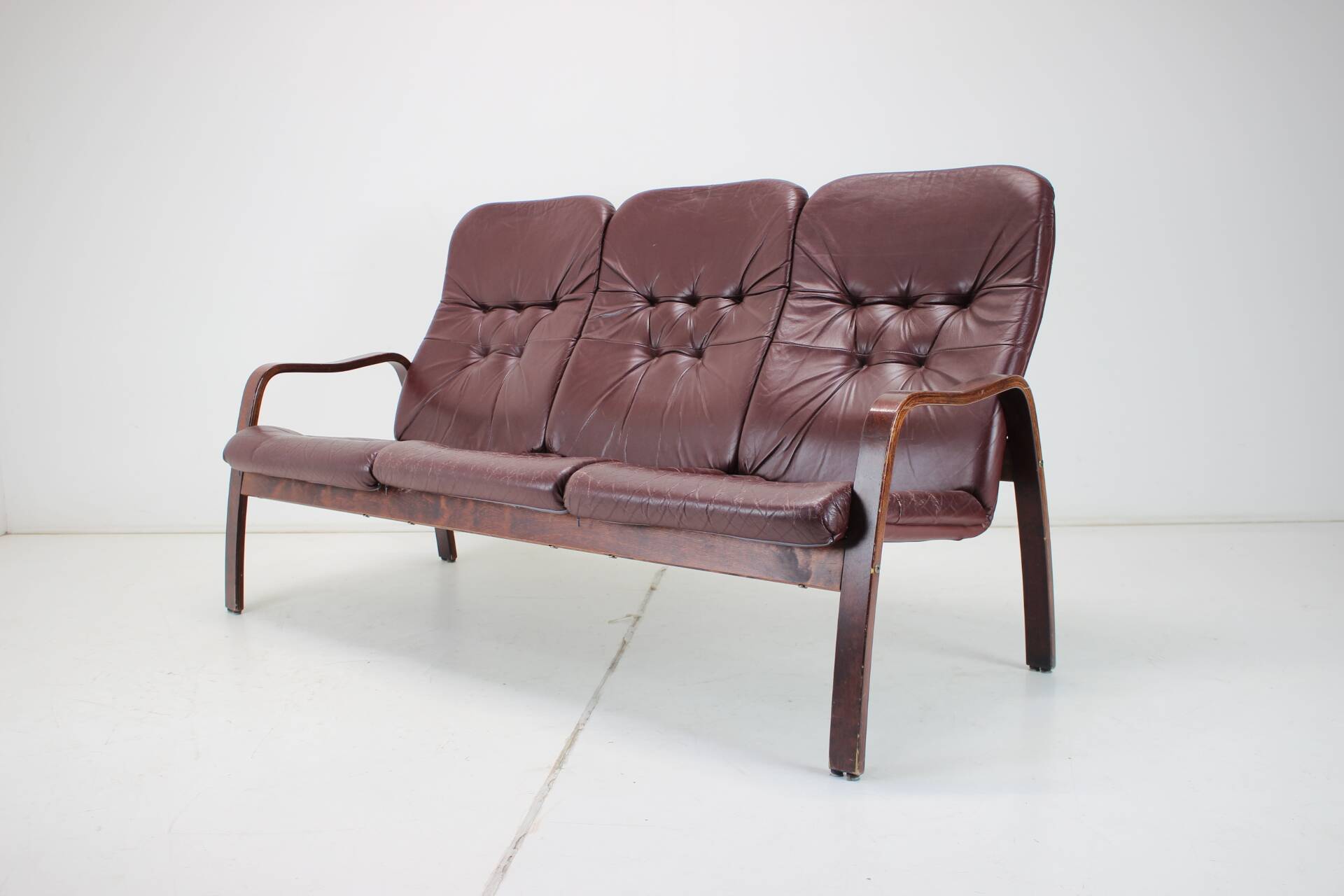 1980 Three-Seater Leather Sofa, Tone Czechoslovakia