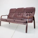 1980 Three-Seater Leather Sofa, Tone Czechoslovakia