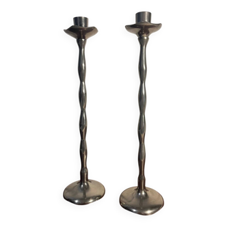 Pair of duo candlestick candle holders in silver metal
